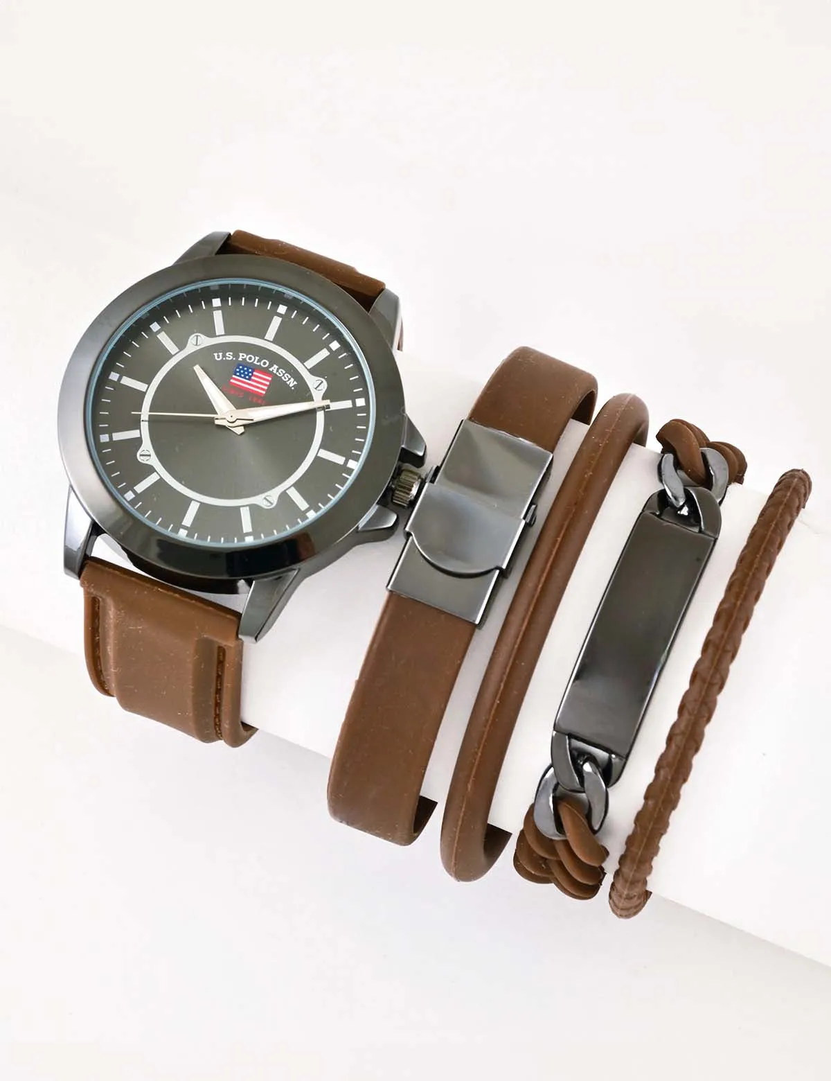 MEN'S BROWN STRAP WATCH AND BRACELETS SET sold by U.S. Polo Assn.