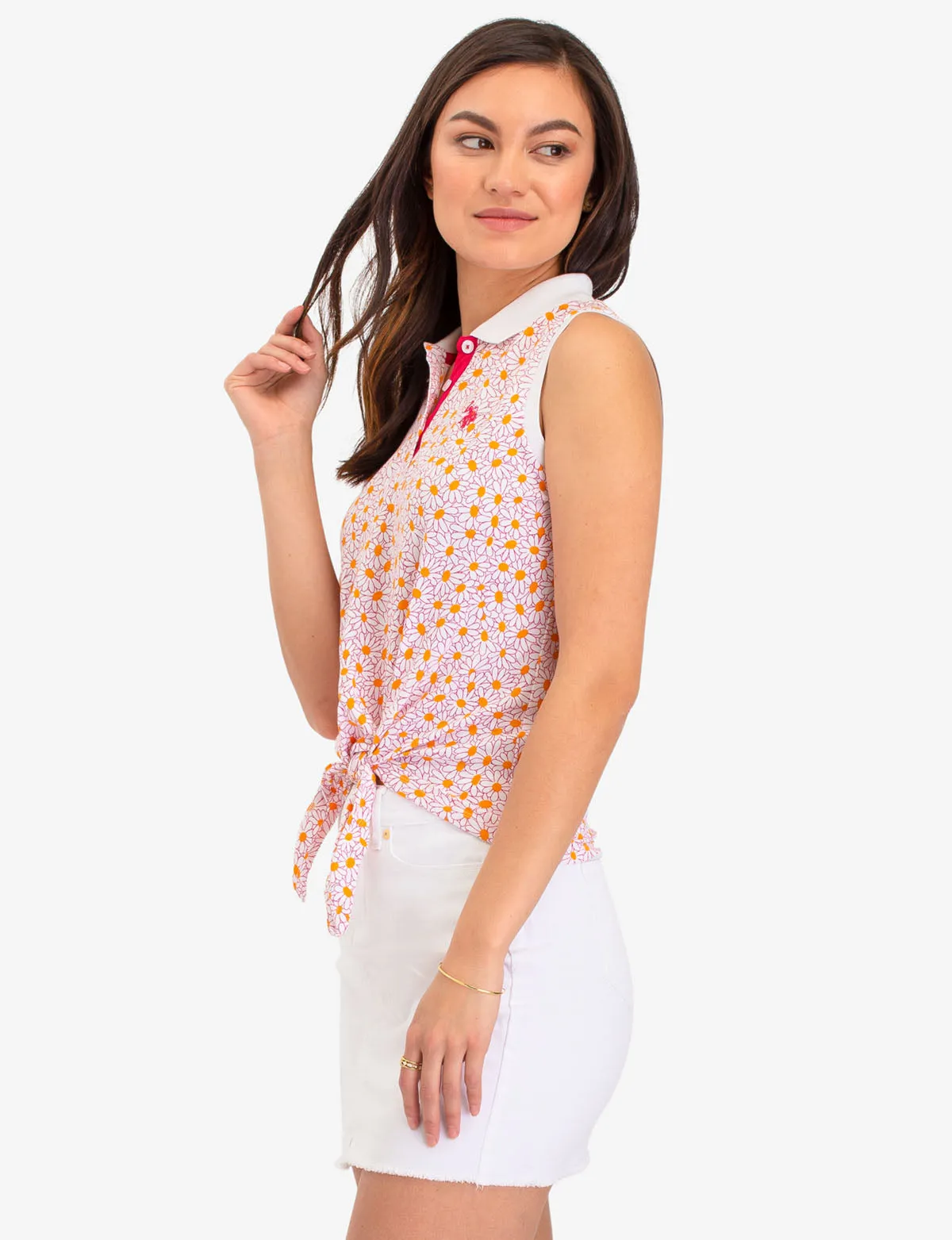 DAISY PRINT TIE FRONT POLO SHIRT sold by U.S. Polo Assn. product image thumbnail 3