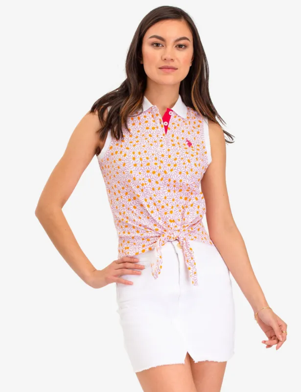 DAISY PRINT TIE FRONT POLO SHIRT sold by U.S. Polo Assn.