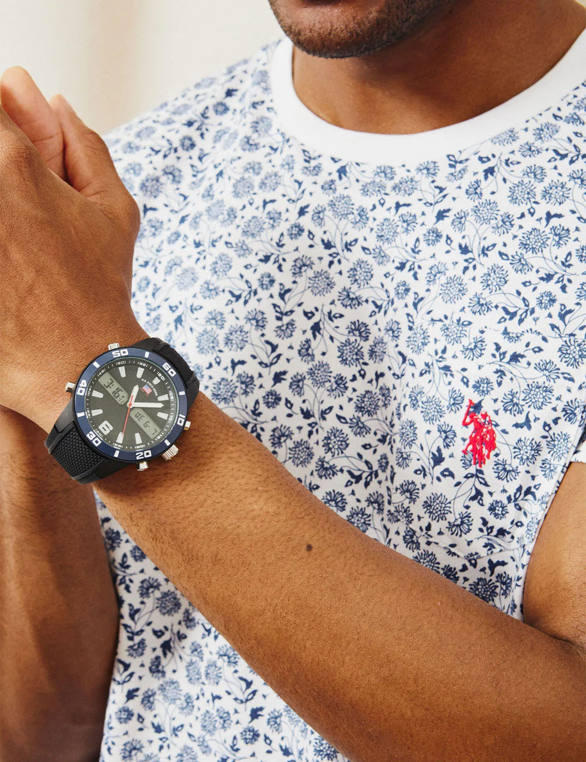 MEN'S BLACK AND BLUE RUBBER STRAP ANA DIGI WATCH sold by U.S. Polo Assn.