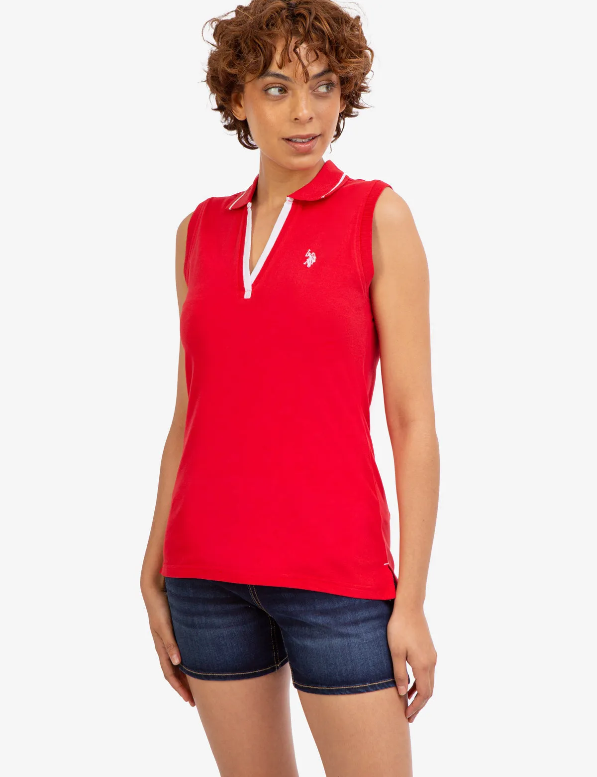 OPEN PLACKET SLEEVELESS POLO SHIRT sold by U.S. Polo Assn.