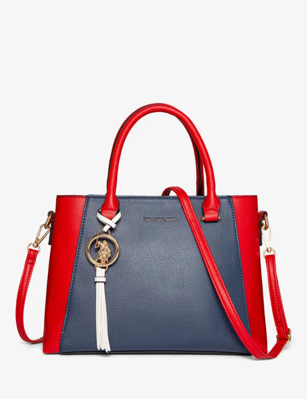 COLORBLOCK SATCHEL WITH LOGO MEDALLION sold by U.S. Polo Assn.