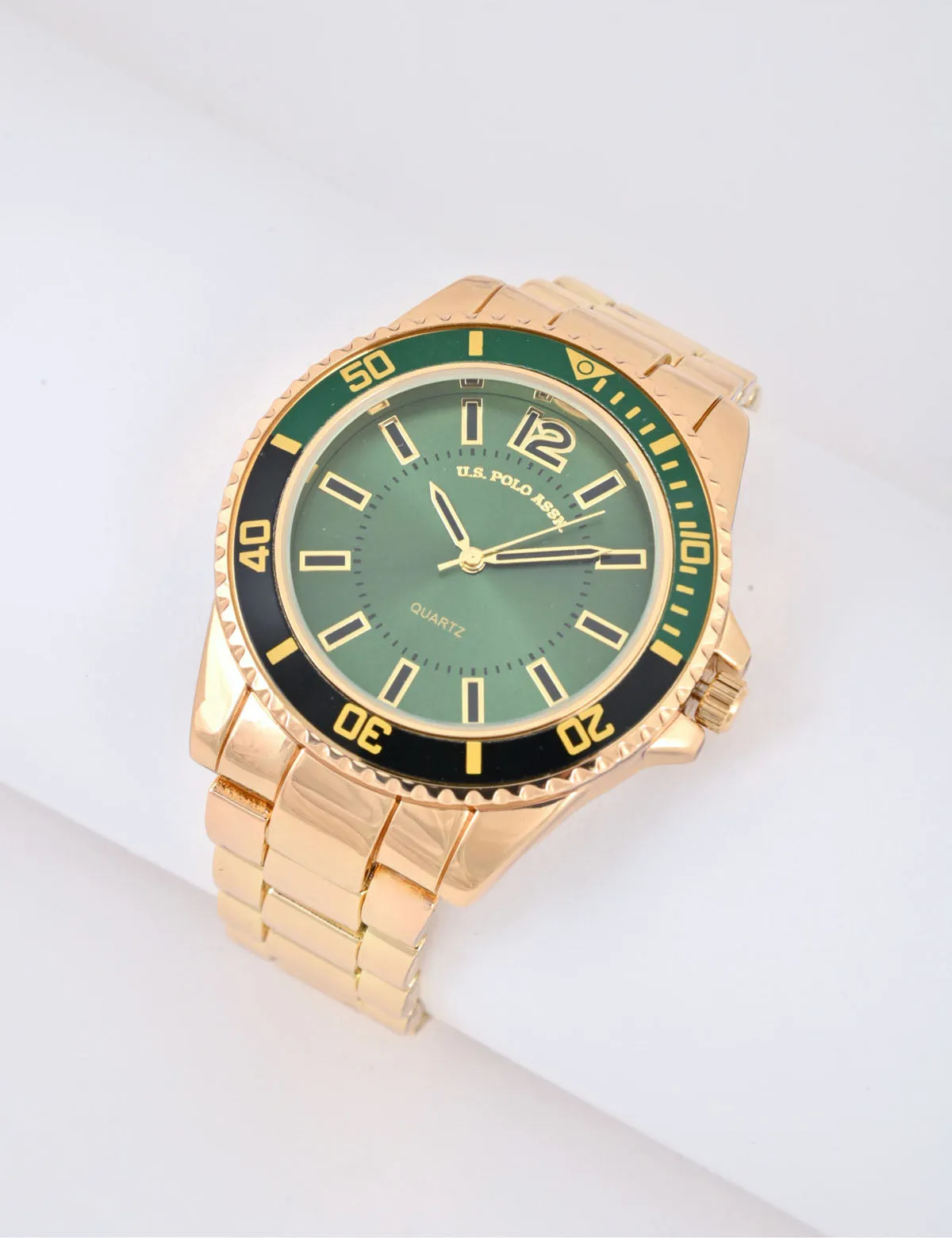 MEN'S GOLDTONE AND GREEN SPORT BEZEL ANALOG WATCH sold by U.S. Polo Assn.
