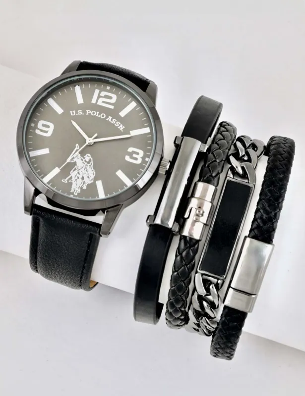 MEN'S BLACK STRAP WATCH AND BRACELETS SET sold by U.S. Polo Assn.