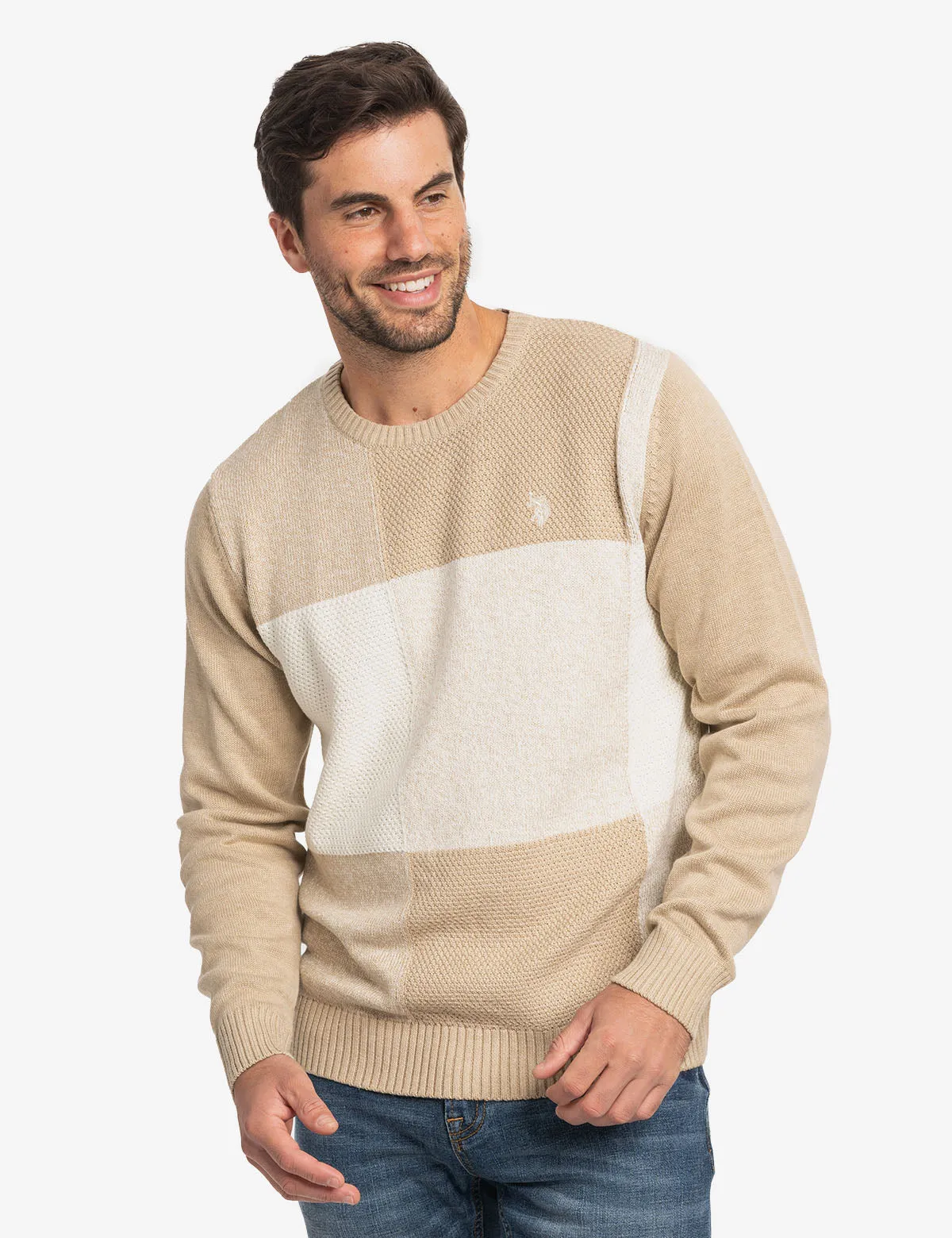 PATCHWORK CREW NECK SWEATER sold by U.S. Polo Assn.
