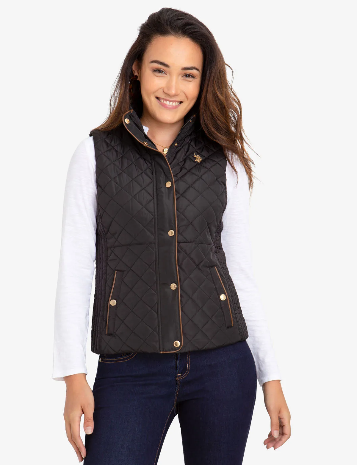 QUILTED VEST WITH FAUX LEATHER PIPING sold by U.S. Polo Assn.