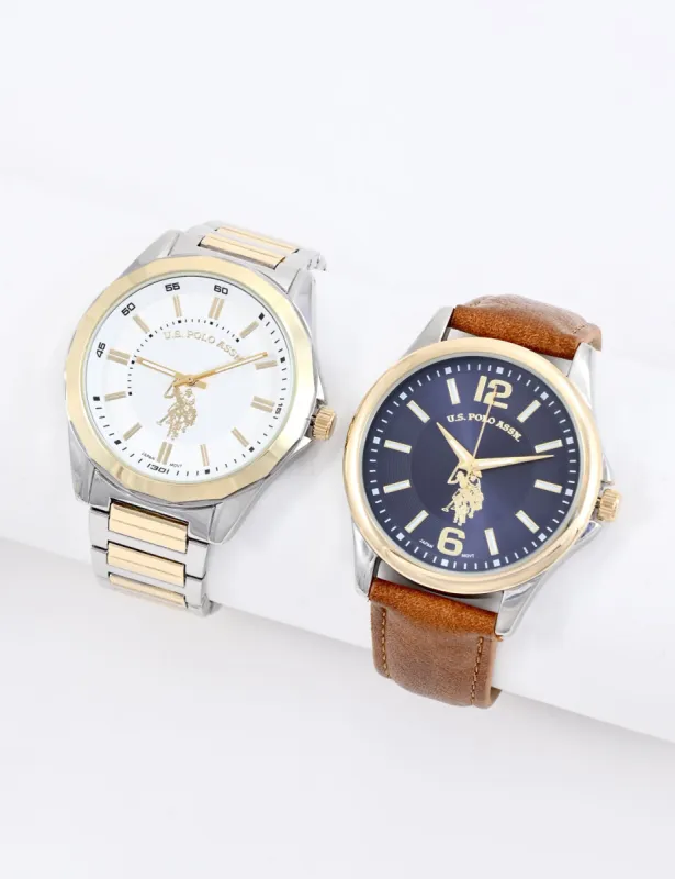 MEN'S LINK AND BROWN STRAP WATCH SET sold by U.S. Polo Assn.