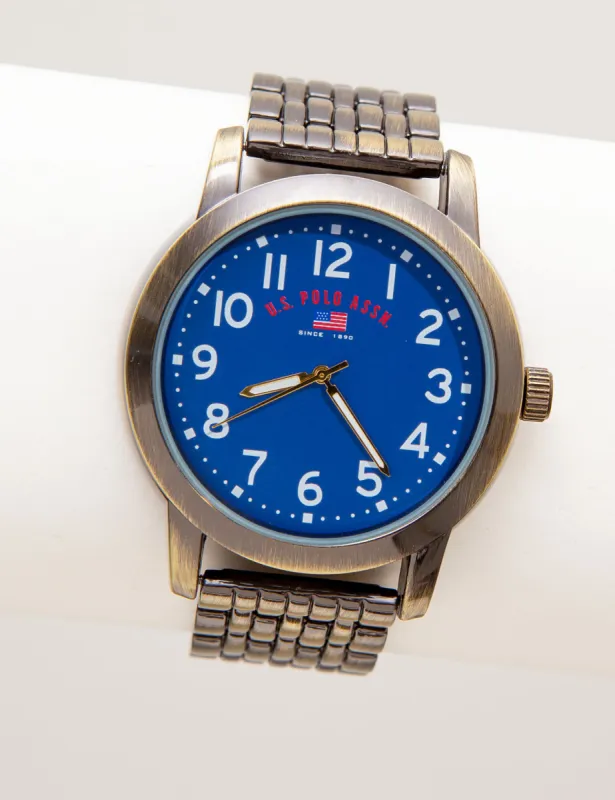 MEN'S ANTIQUE BRASS PLATED WATCH WITH BLUE DIAL sold by U.S. Polo Assn.