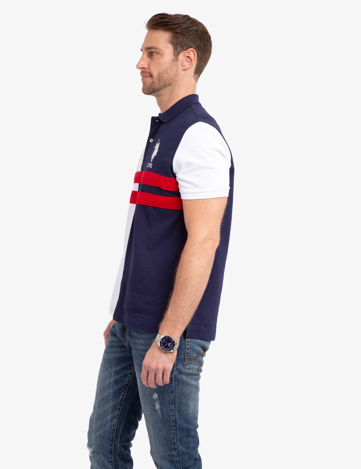 COLORBLOCK CHEST STRIPE PIQUE POLO SHIRT sold by U.S. Polo Assn. product image thumbnail 3