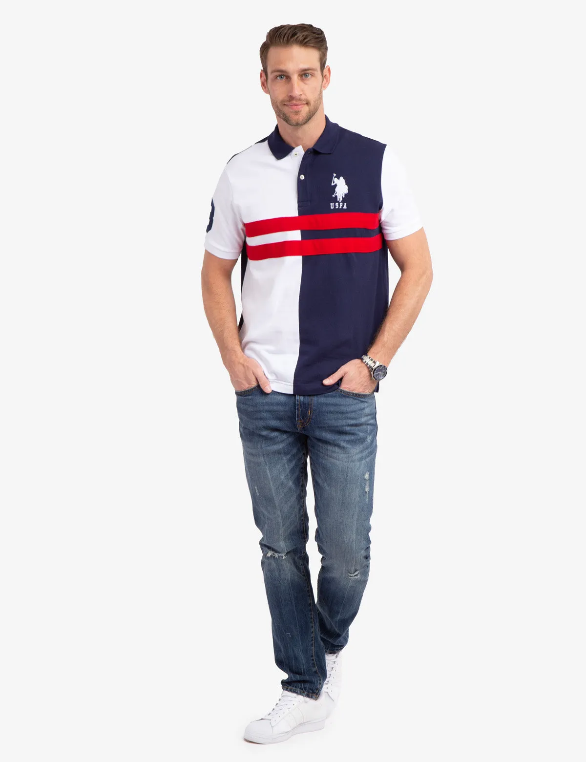 COLORBLOCK CHEST STRIPE PIQUE POLO SHIRT sold by U.S. Polo Assn. product image thumbnail 2