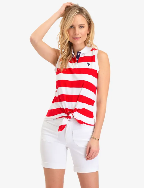 TIE FRONT STRIPED SLEEVELESS POLO SHIRT sold by U.S. Polo Assn.