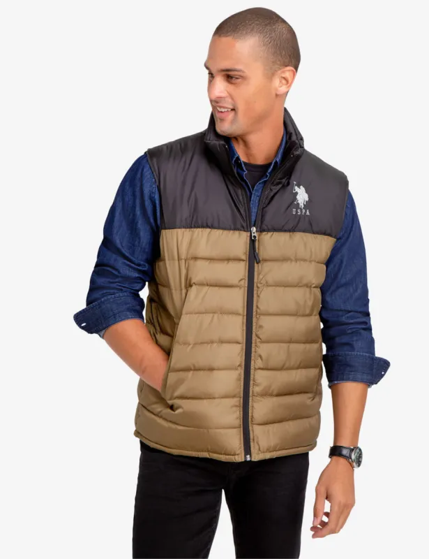 ESSENTIAL COLORBLOCK PUFFER VEST sold by U.S. Polo Assn.