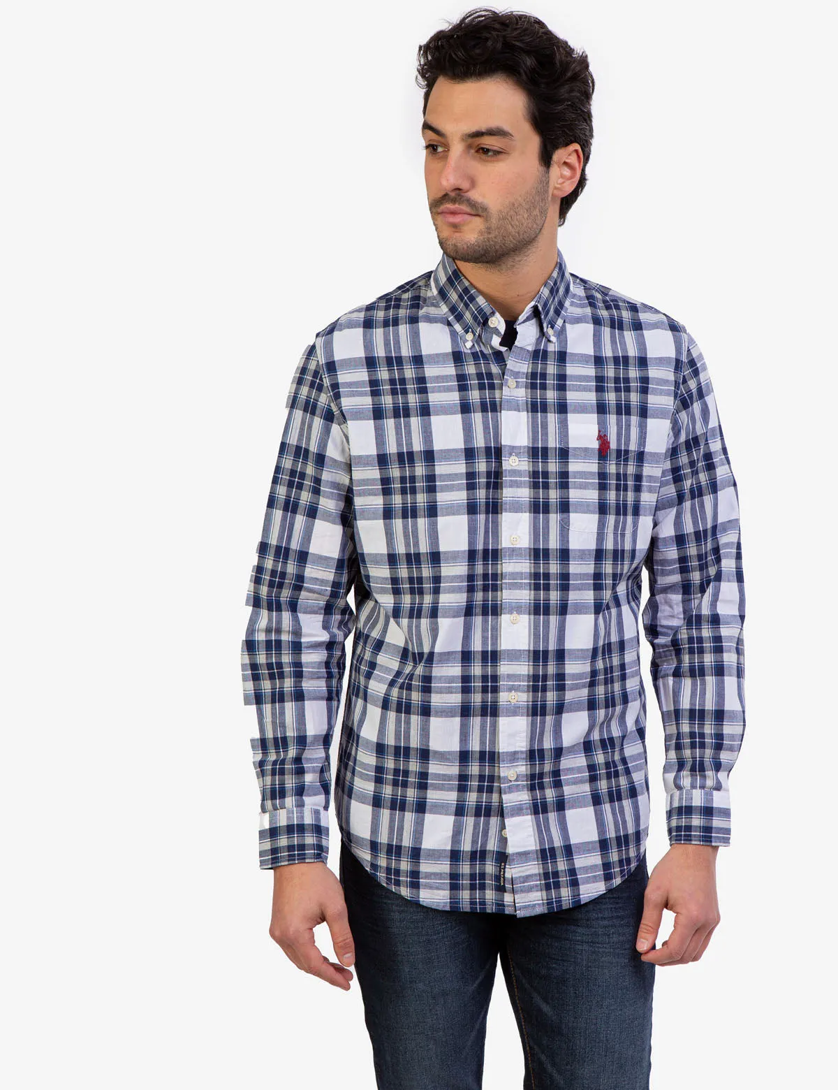HEATHER POPLIN PLAID LONG SLEEVE SHIRT sold by U.S. Polo Assn.