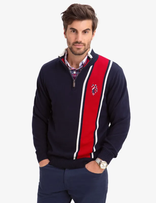 QUARTER ZIP MULTI-COLOR LOGO SWEATER sold by U.S. Polo Assn.