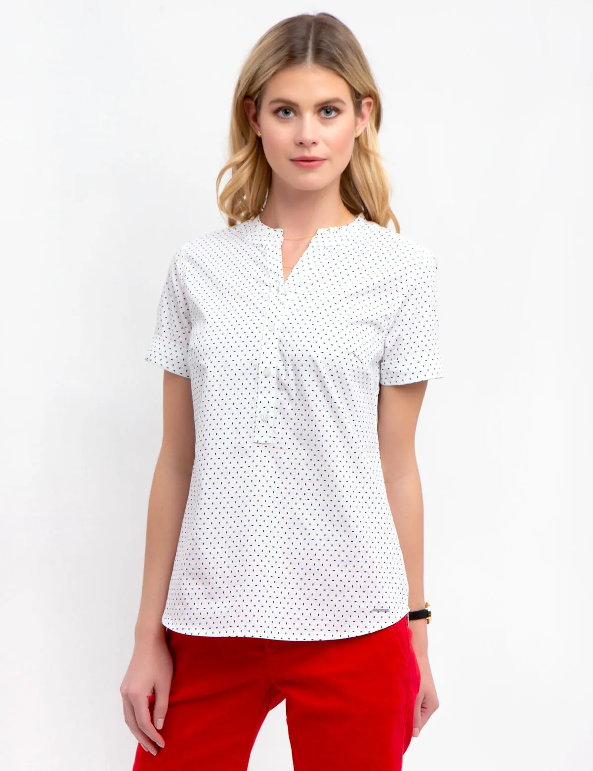 RUFFLE POPOVER SHORT SLEEVE SHIRT sold by U.S. Polo Assn.