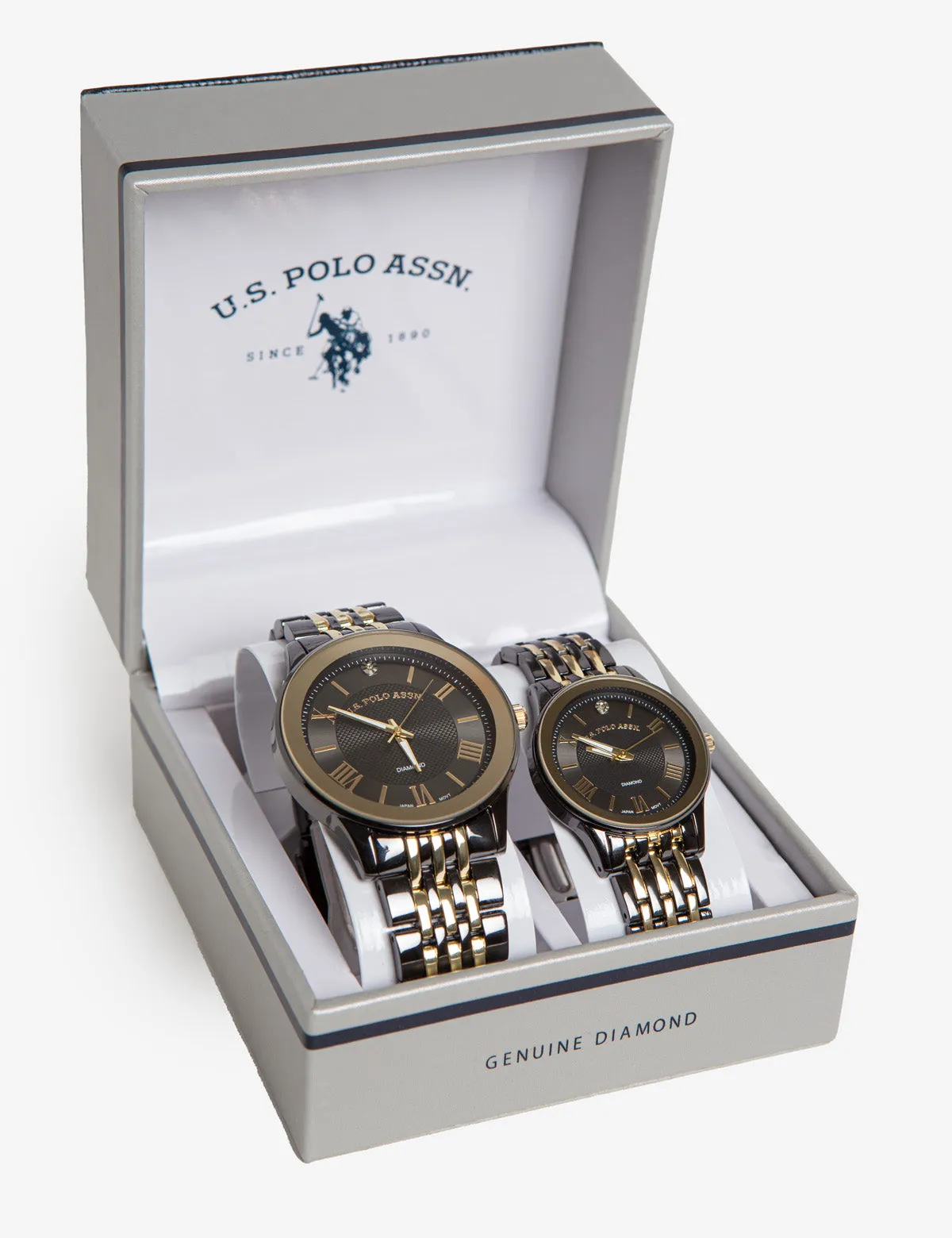 HIS AND HERS BLACK AND GOLD DIAMOND WATCH SET sold by U.S. Polo Assn.