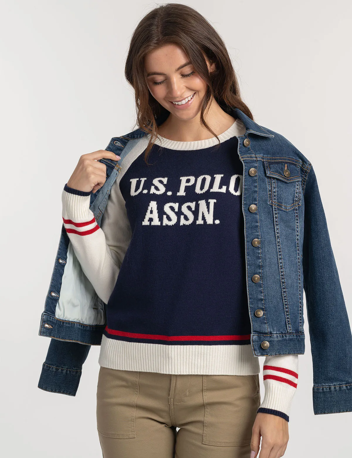 RAGLAN SLEEVE BASEBALL CREW NECK SWEATER sold by U.S. Polo Assn.