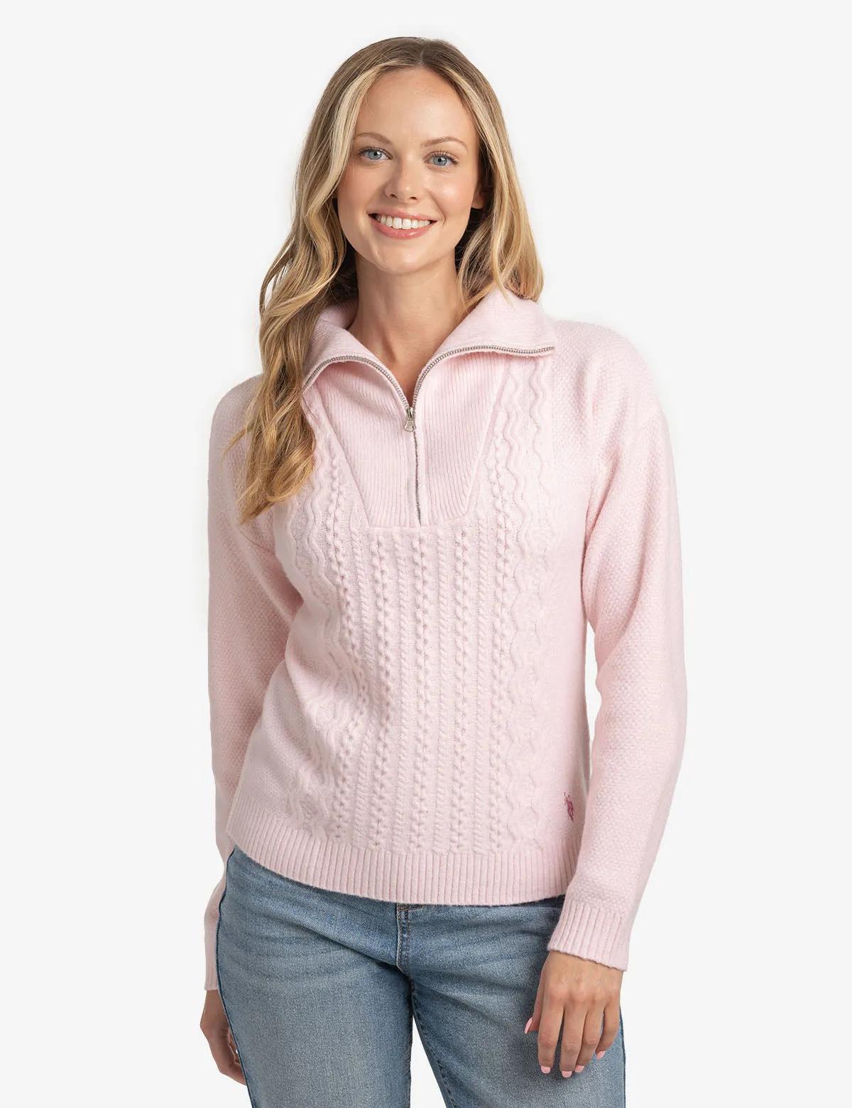 QUARTER ZIP CABLE SWEATER sold by U.S. Polo Assn.