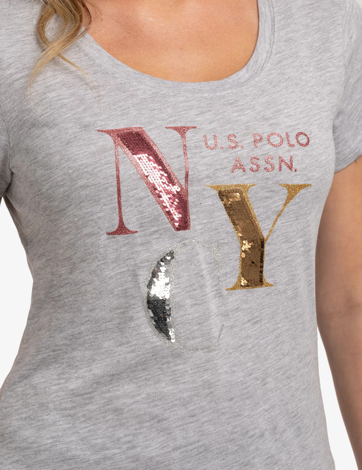 NYC SEQUINS SEMI SCOOP JERSEY T-SHIRT sold by U.S. Polo Assn. product image thumbnail 2