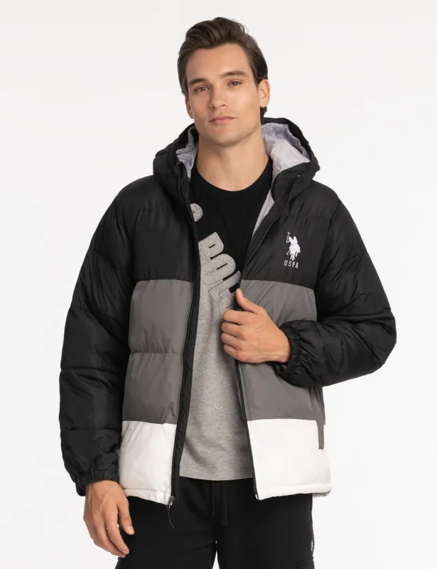 BIG LOGO TRI COLOR QUILTED PUFFER JACKET sold by U.S. Polo Assn.
