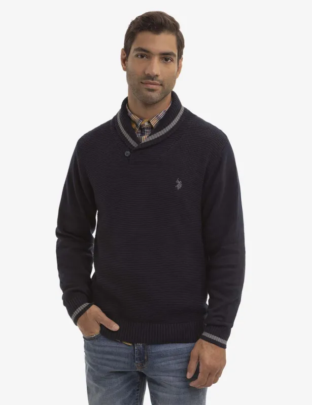 TEXTURED SHAWL COLLAR SWEATER sold by U.S. Polo Assn.