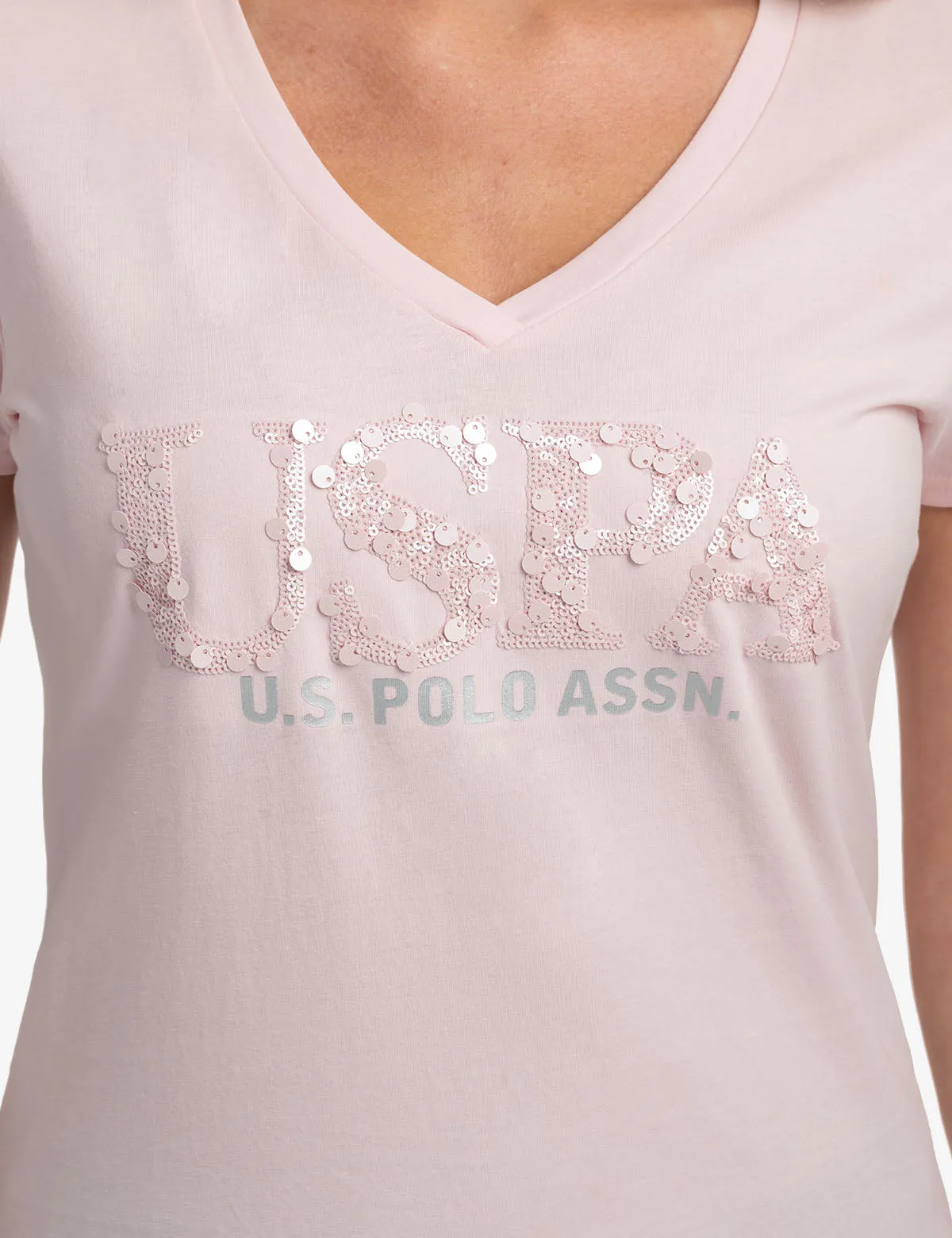 MIXED SEQUINS V-NECK JERSEY T-SHIRT sold by U.S. Polo Assn. product image thumbnail 2