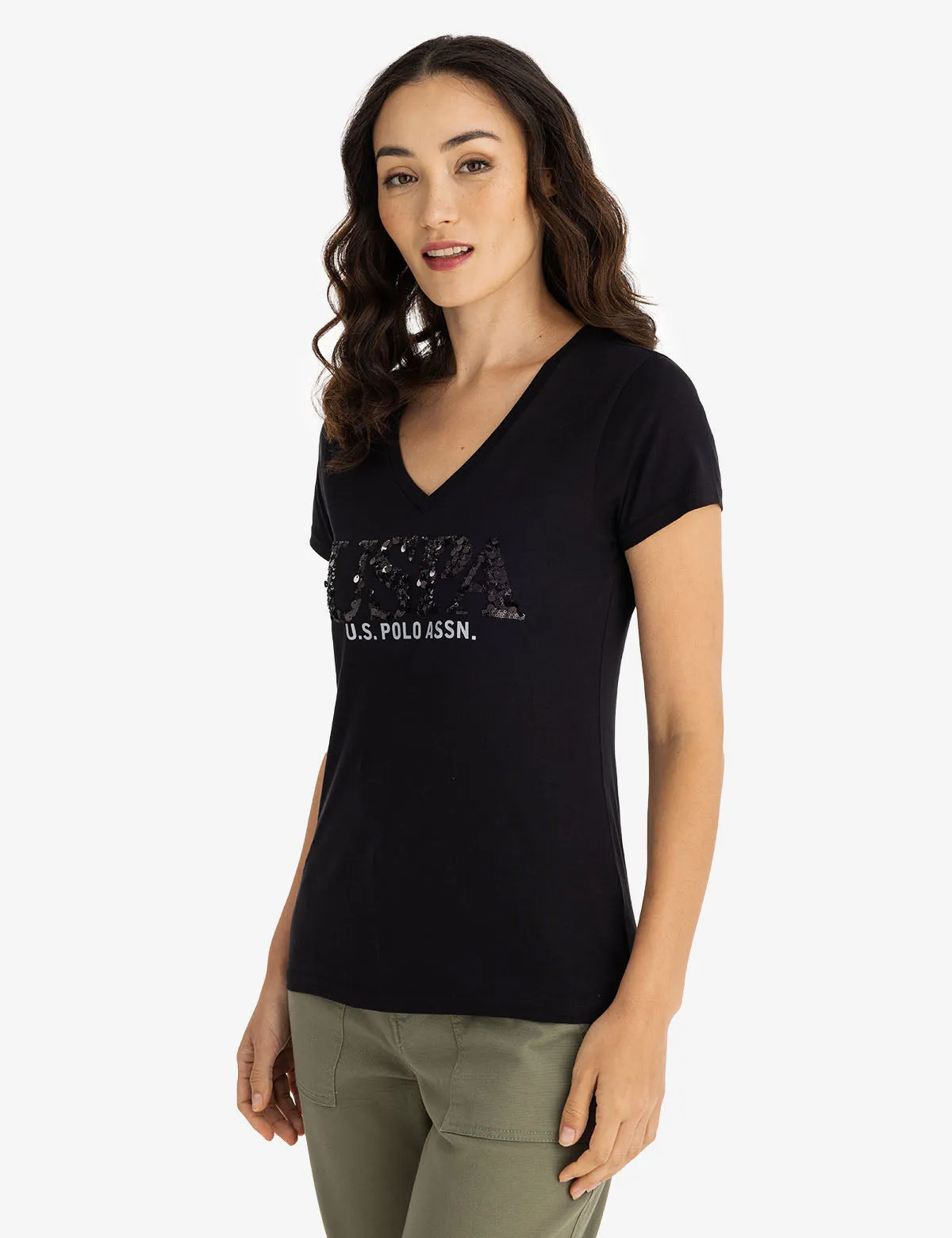 MIXED SEQUINS V-NECK JERSEY T-SHIRT sold by U.S. Polo Assn. product image thumbnail 5