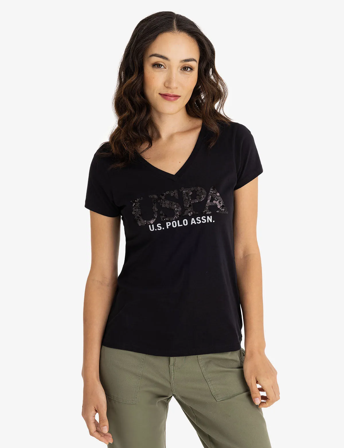 MIXED SEQUINS V-NECK JERSEY T-SHIRT sold by U.S. Polo Assn. product image thumbnail 4