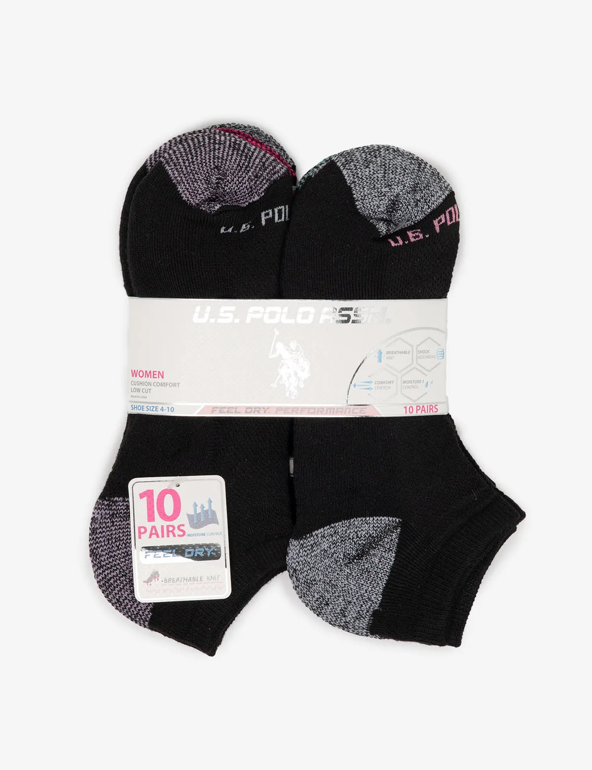 LADIES 10PK BLACK LOW CUT TIPPED SOCKS sold by U.S. Polo Assn. product image thumbnail 2