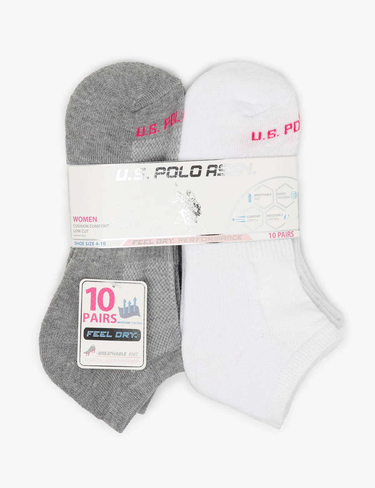 LADIES 10PK WHITE GREY ASSORTED LOW CUT SOCKS sold by U.S. Polo Assn. product image thumbnail 2