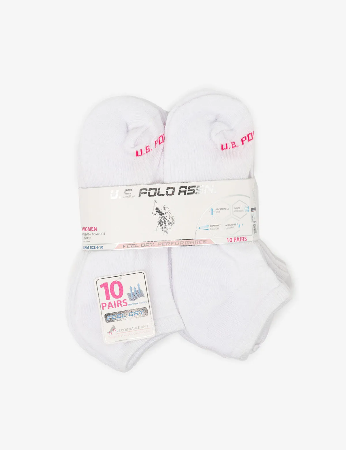 LADIES 10PK WHITE LOW CUT SOCKS sold by U.S. Polo Assn. product image thumbnail 2