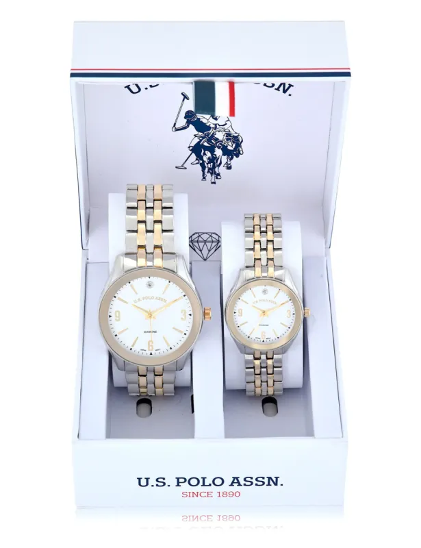 HIS AND HERS TWO TONE LINK WATCH SET sold by U.S. Polo Assn.