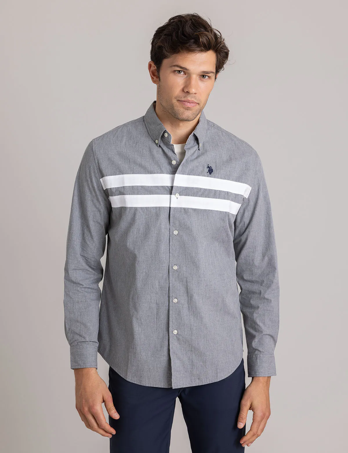 PEACHED HEATHER POPLIN LONG SLEEVE SHIRT sold by U.S. Polo Assn.