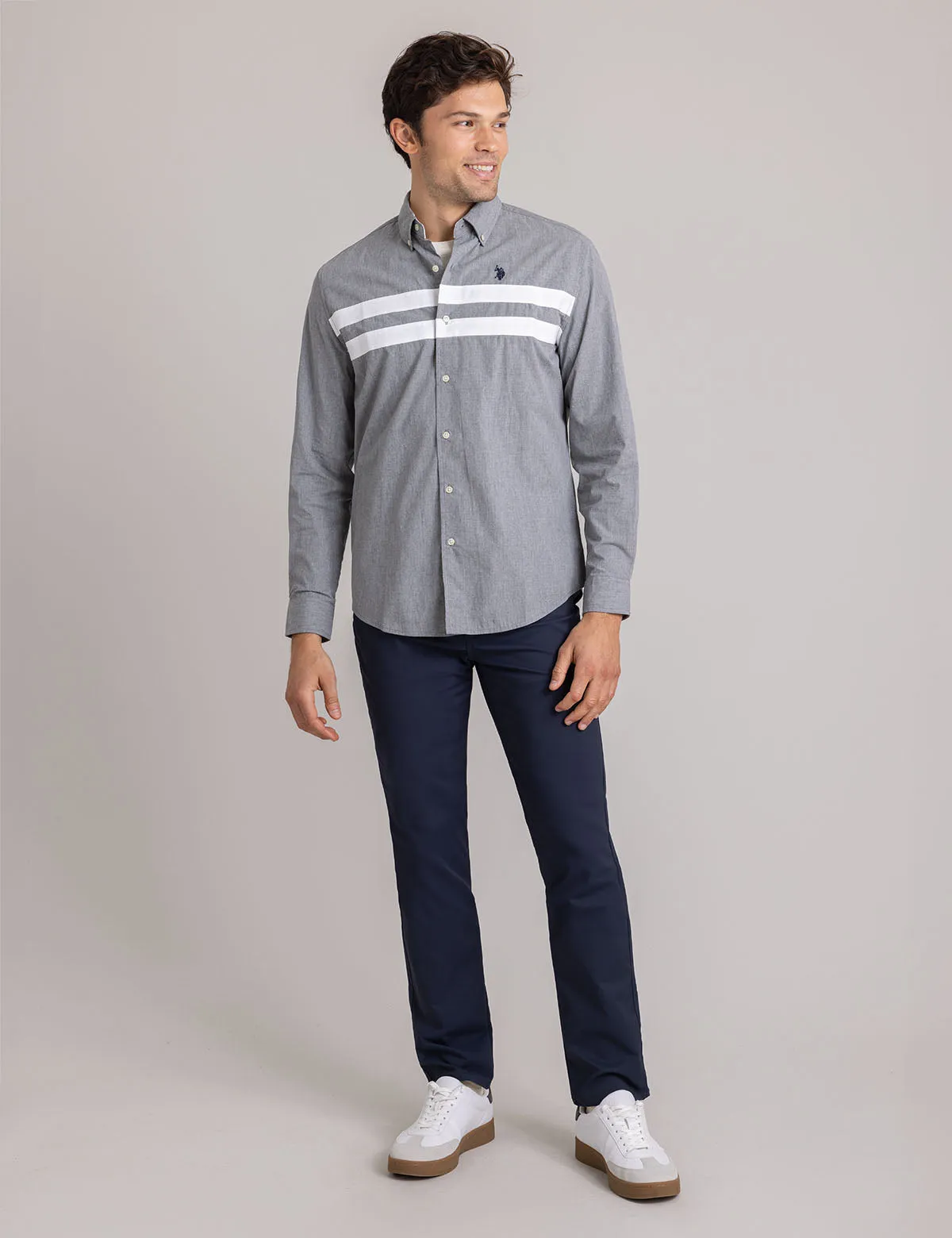 PEACHED HEATHER POPLIN LONG SLEEVE SHIRT sold by U.S. Polo Assn. product image thumbnail 2