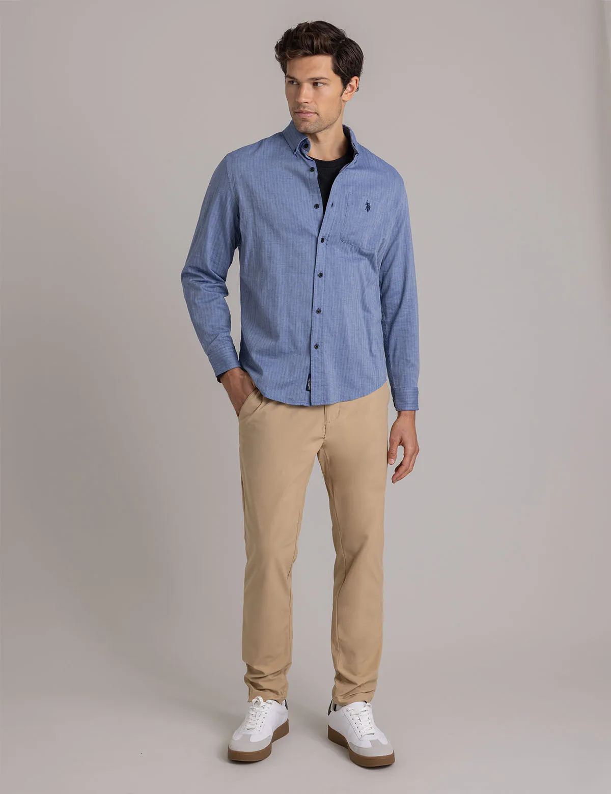 COTTON HERRINGBONE TWILL LONG SLEEVE SHIRT sold by U.S. Polo Assn. product image thumbnail 2