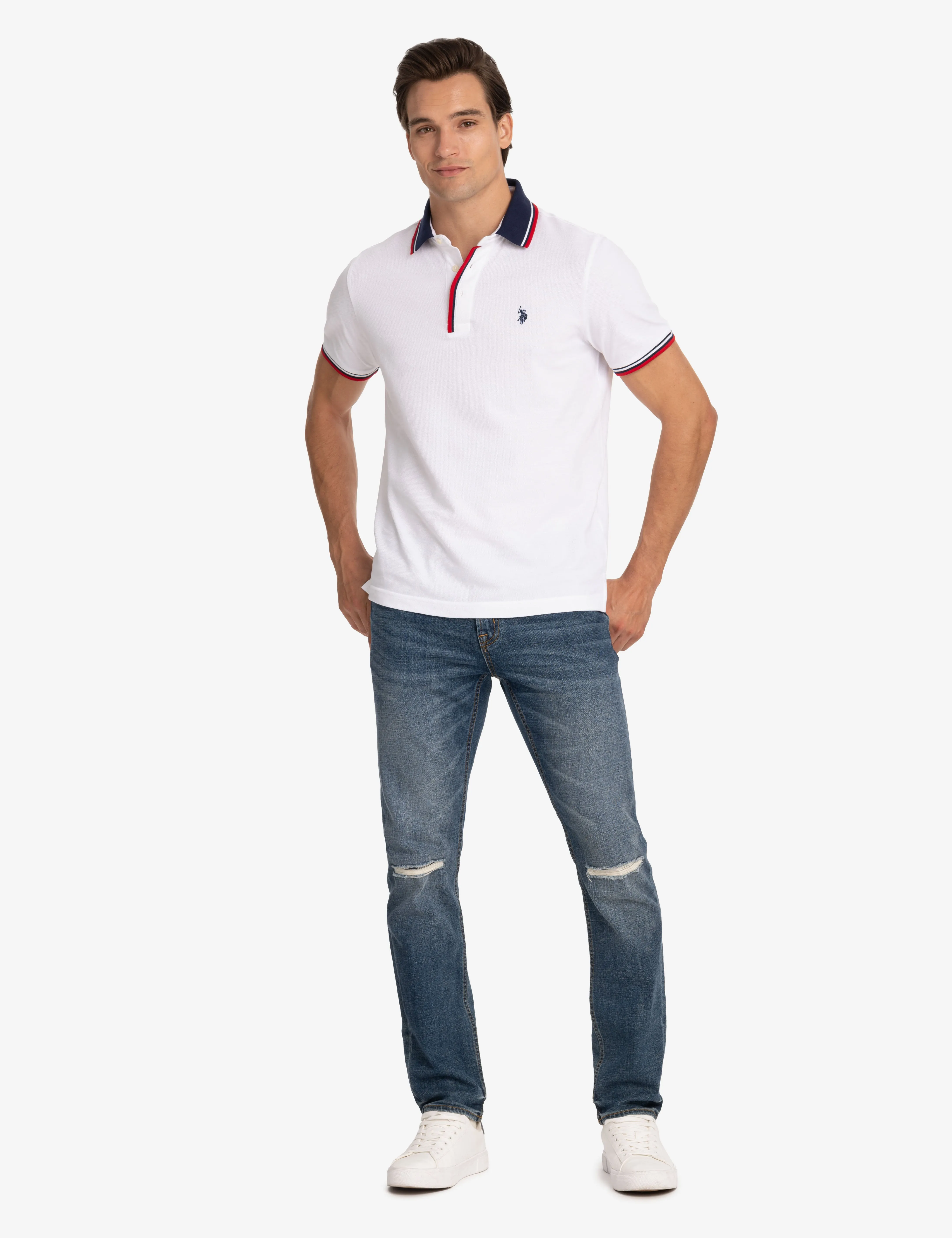 SIGNATURE STRIPE RIB TIPPED TRIM POLO SHIRT sold by U.S. Polo Assn. product image thumbnail 3