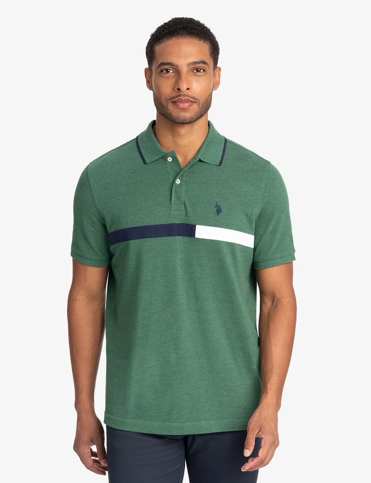 COLOR BLOCK CHEST STRIPE PIQUE POLO SHIRT sold by U.S. Polo Assn.