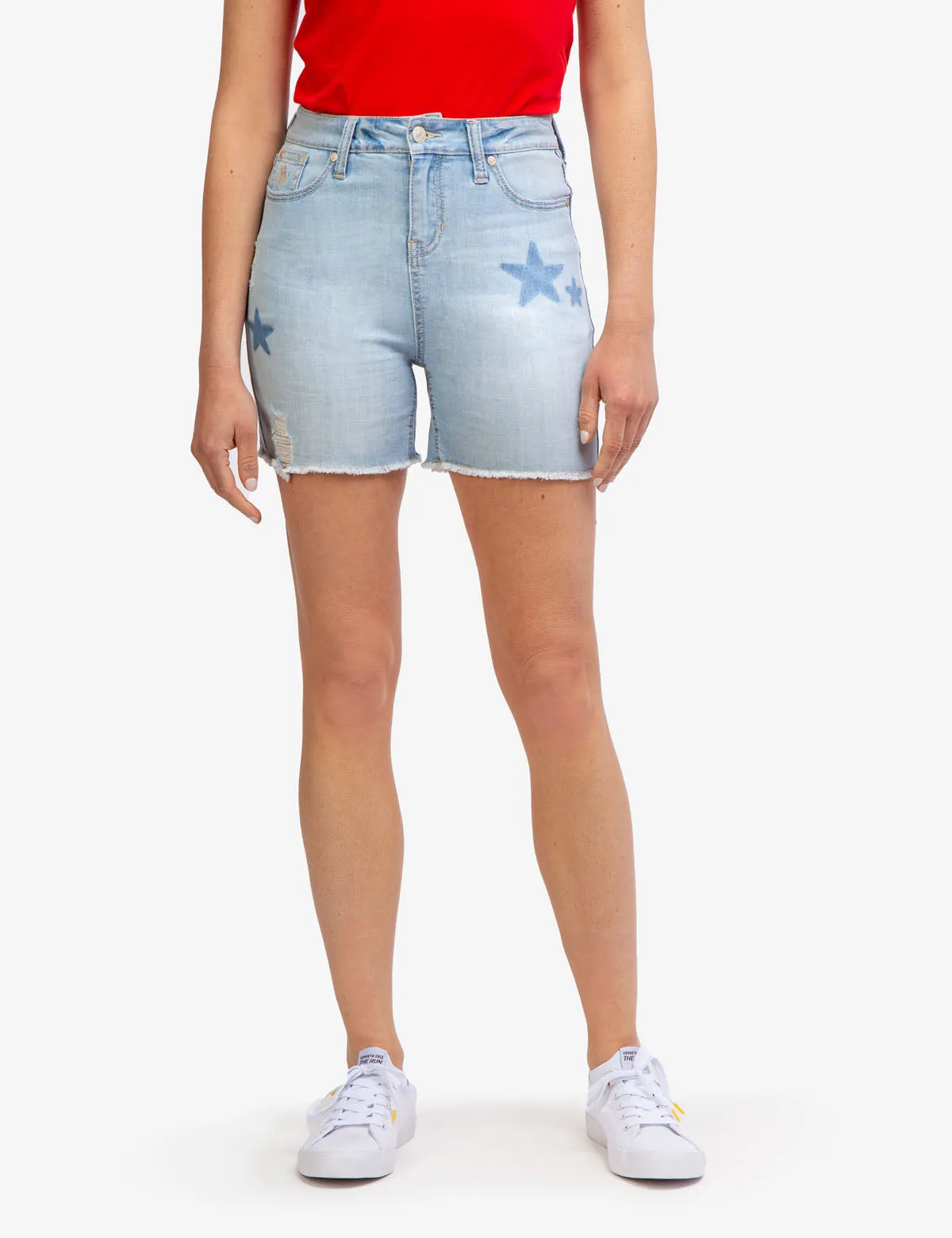 HIGH RISE DESTRUCTED STAR DENIM SHORTS sold by U.S. Polo Assn.