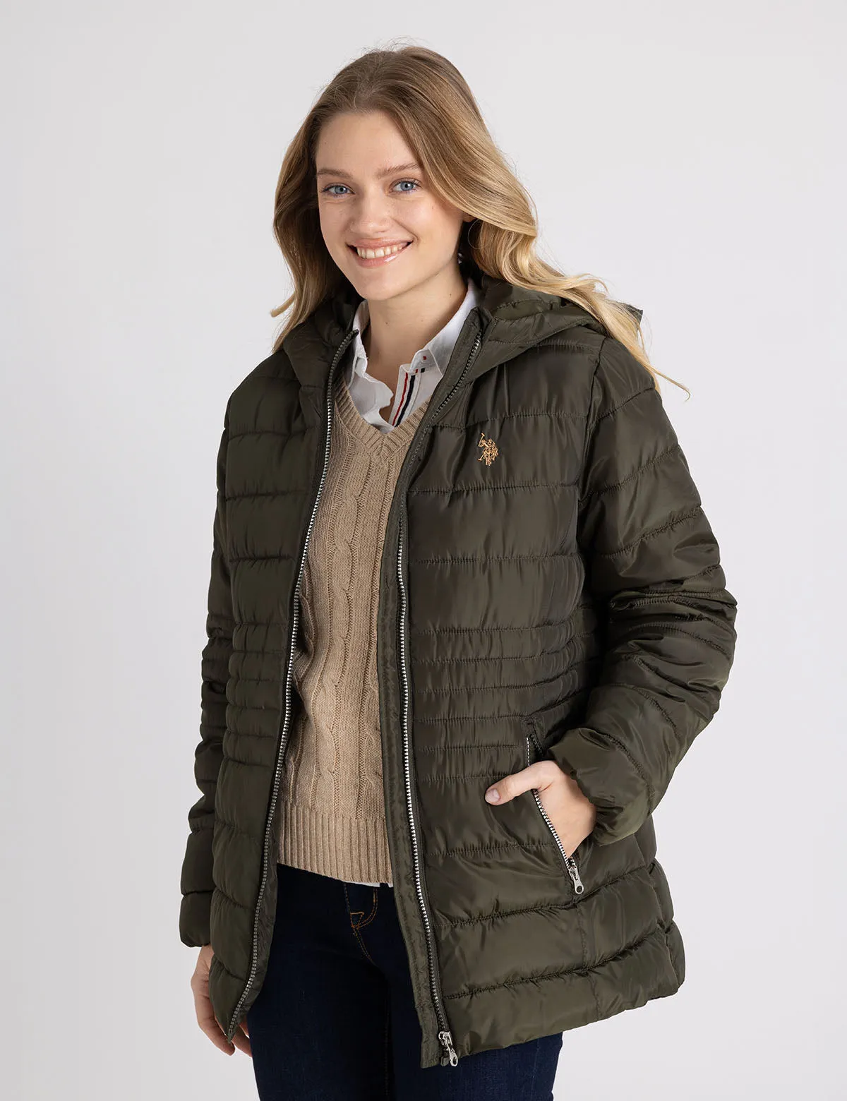 HOODED PUFFER COAT WITH SLASH POCKETS sold by U.S. Polo Assn.
