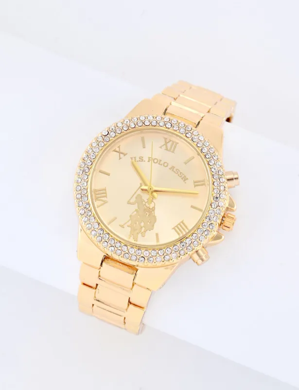 LADIES GOLD EMBELLISHED BEZEL WATCH sold by U.S. Polo Assn.