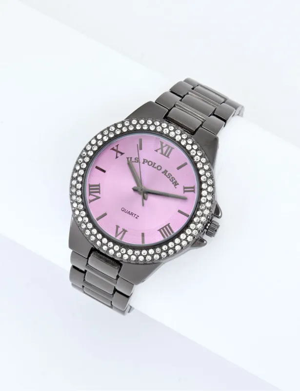 LADIES GUNMETAL EMBELLISHED WATCH sold by U.S. Polo Assn.