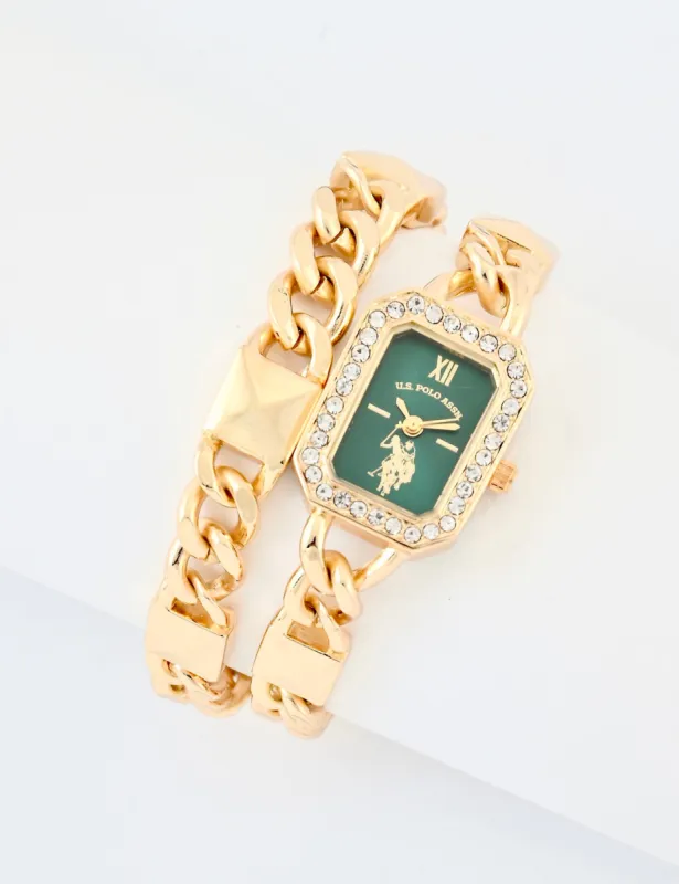 LADIES GOLD AND GREEN BRACELET WATCH sold by U.S. Polo Assn.
