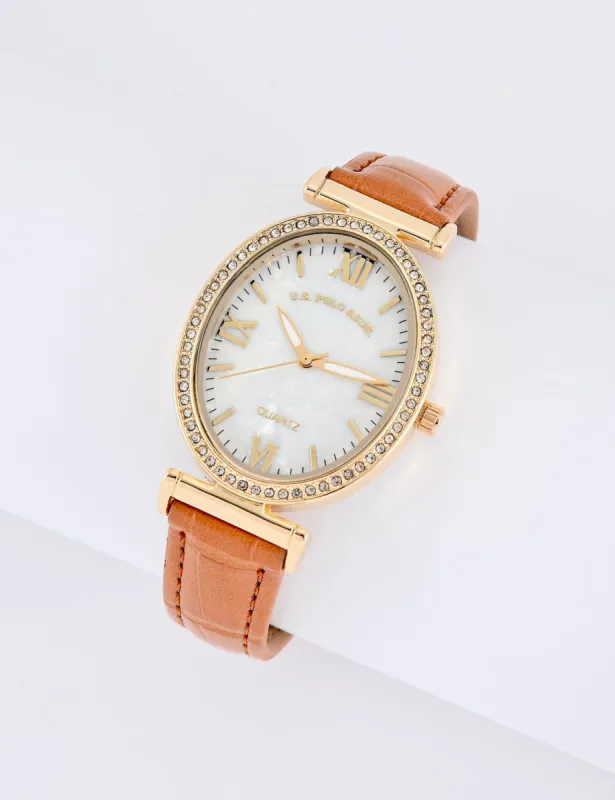 LADIES BROWN EMBOSSED STRAP WATCH sold by U.S. Polo Assn.