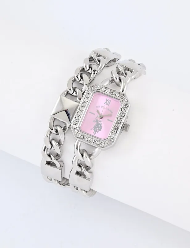 LADIES SILVER AND PINK BRACELET WATCH sold by U.S. Polo Assn.