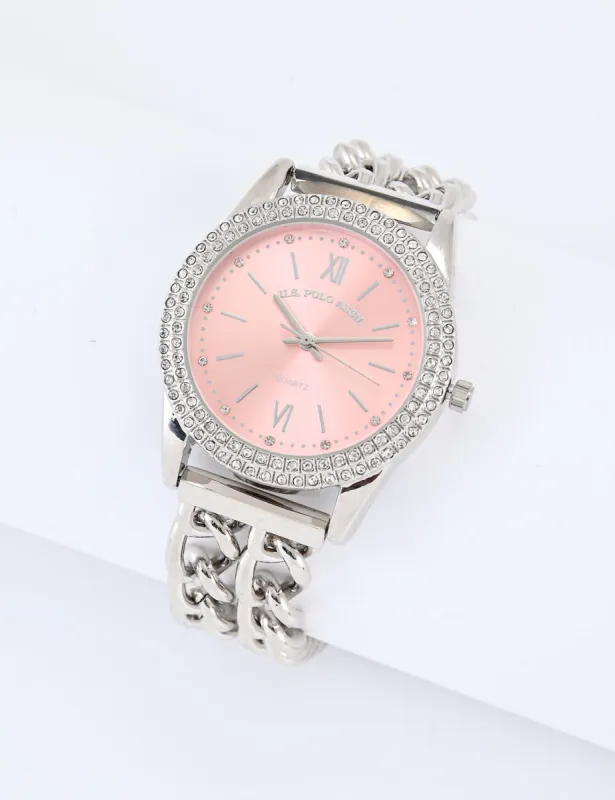LADIES CLASSIC SILVER AND PINK BRACELET WATCH sold by U.S. Polo Assn.