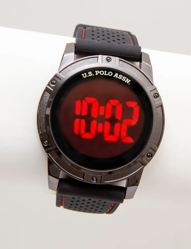MEN'S BLACK STRAP RED STITCH TOUCH LED WATCH sold by U.S. Polo Assn.