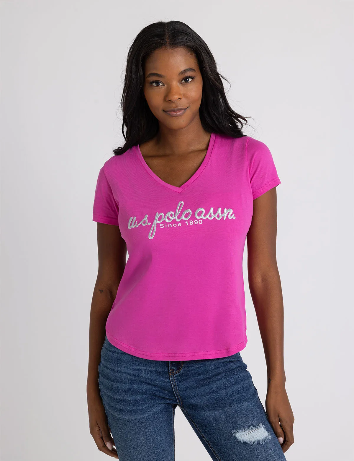METALLIC SCRIPT V-NECK T-SHIRT sold by U.S. Polo Assn. product image thumbnail 5