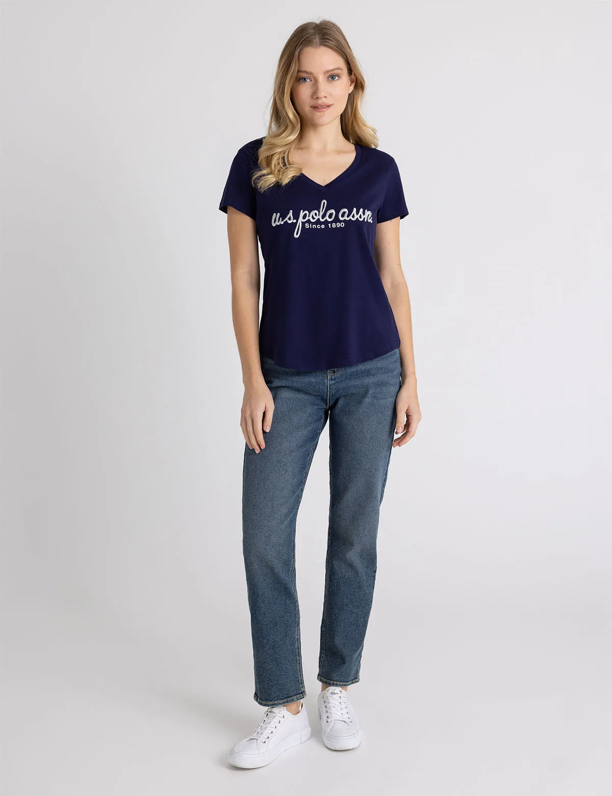 METALLIC SCRIPT V-NECK T-SHIRT sold by U.S. Polo Assn. product image thumbnail 3