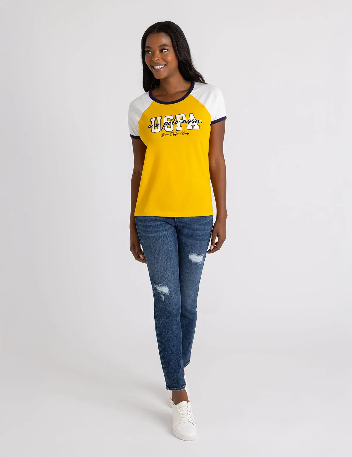 FLOCKED SCRIPT RAGLAN RINGER T-SHIRT sold by U.S. Polo Assn. product image thumbnail 3