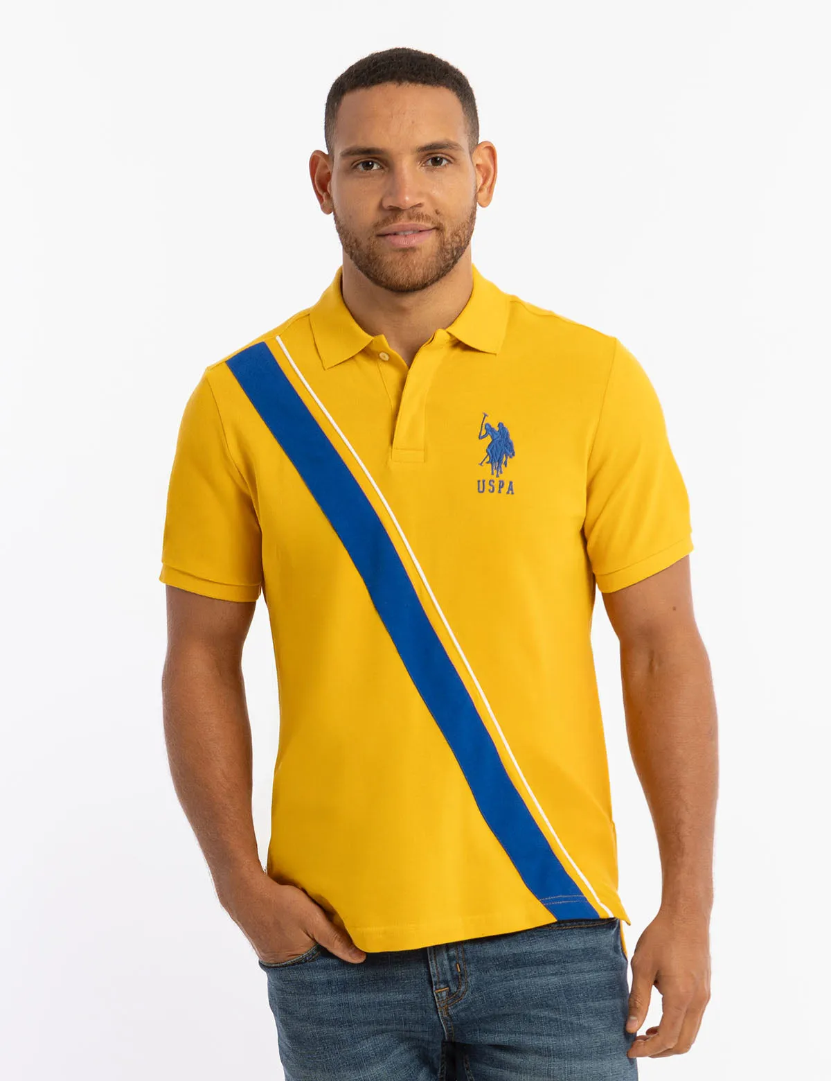DIAGONAL COLOR BLOCK SASH PIQUE POLO SHIRT sold by U.S. Polo Assn.
